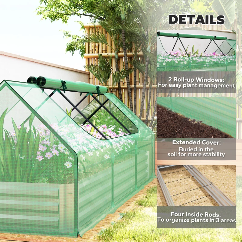 Outsunny 8.6 x 3 x 1ft Raised Garden Bed with Mini Greenhouse, Galvanized Raised Garden Bed with Cover for Herbs and Vegetables, Small Greenhouse for Patio Garden Balcony, Green