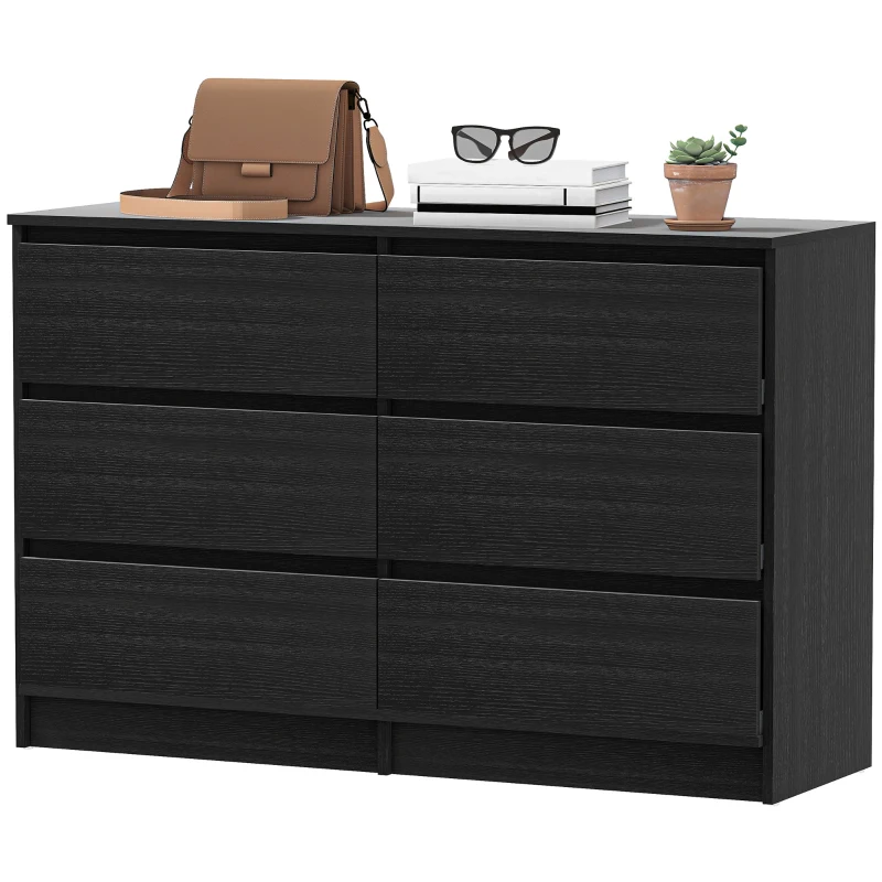 HOMCOM Wide Chest of Drawers, 6 Drawer Dresser for Bedroom, Living Room, Hallway, Modern Clothes Storage Organizer, Black