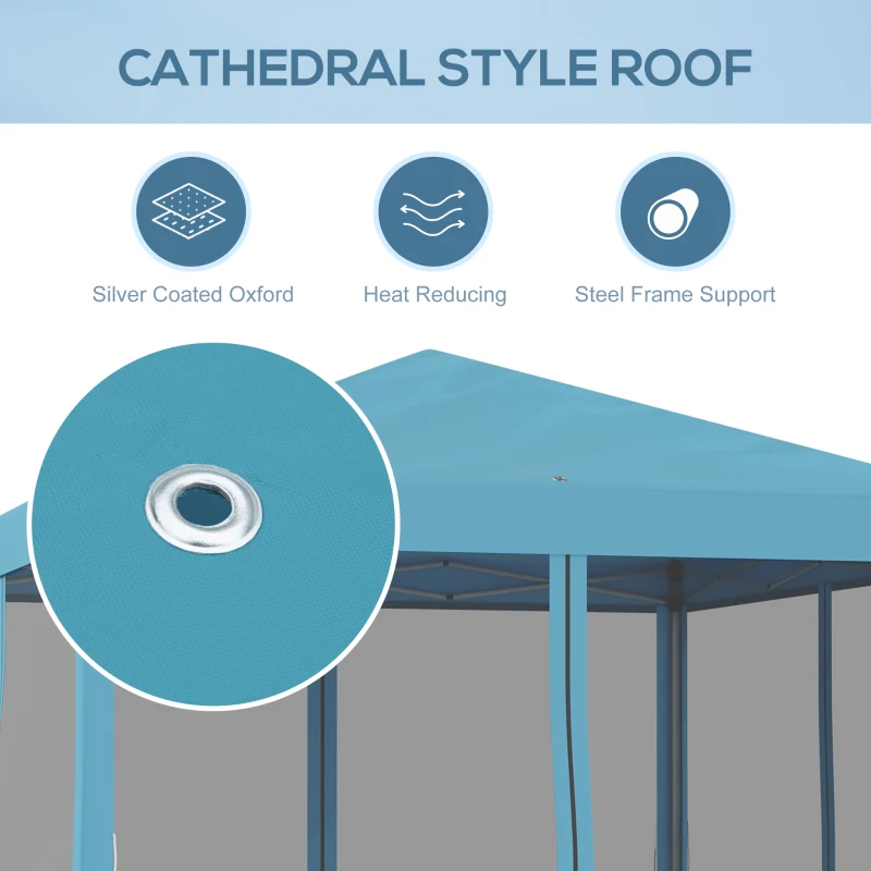 Outsunny 10' x 10' Pop Up Canopy Tent Gazebo, Foldable Canopy Tent with Zipper Mesh Sidewalls and Carry Bag, Easy Setup Screen Shelter for Backyard Patio Outdoor, Light Blue