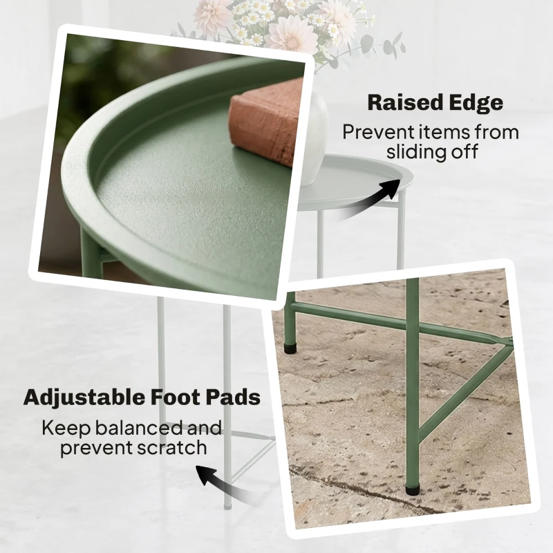 Outsunny 18" Outdoor Side Table with Removable Tray and Folding Legs, Indoor Outdoor for Balcony, Porch, Green