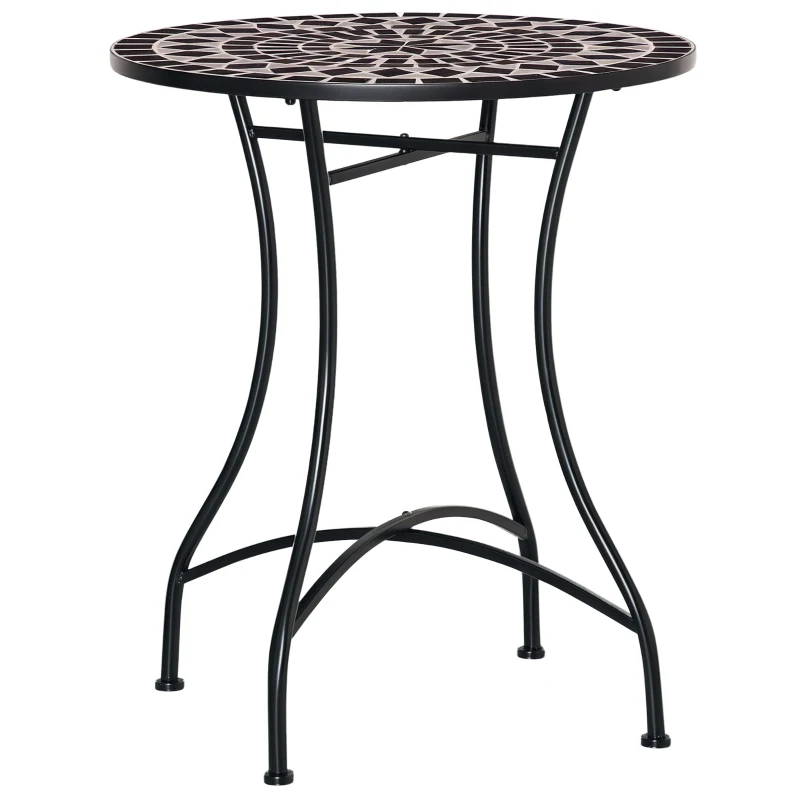 Outsunny Mosaic Patio Table, Round Coffee Table with Metal Frame, Garden Furniture for Outdoor, Poolside, Black