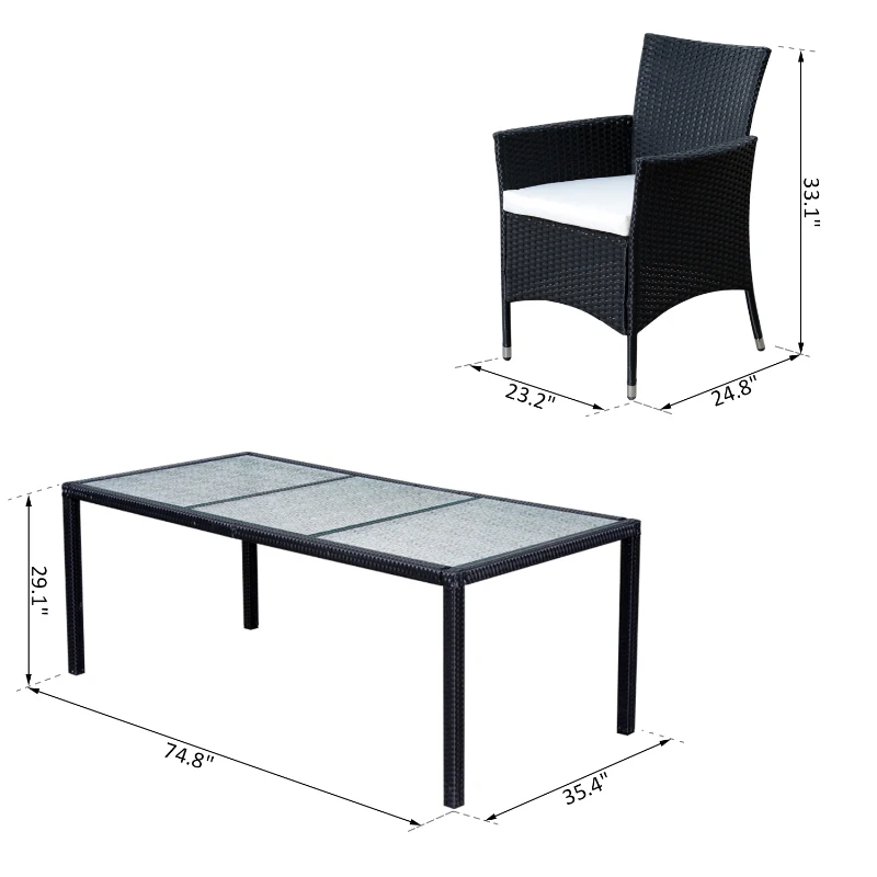 Outsunny 9pcs Garden Rattan Dining Set Patio Wicker Furniture 8 Armchair 1 Table Cushioned Seat Outdoor All Weather Sectional Black