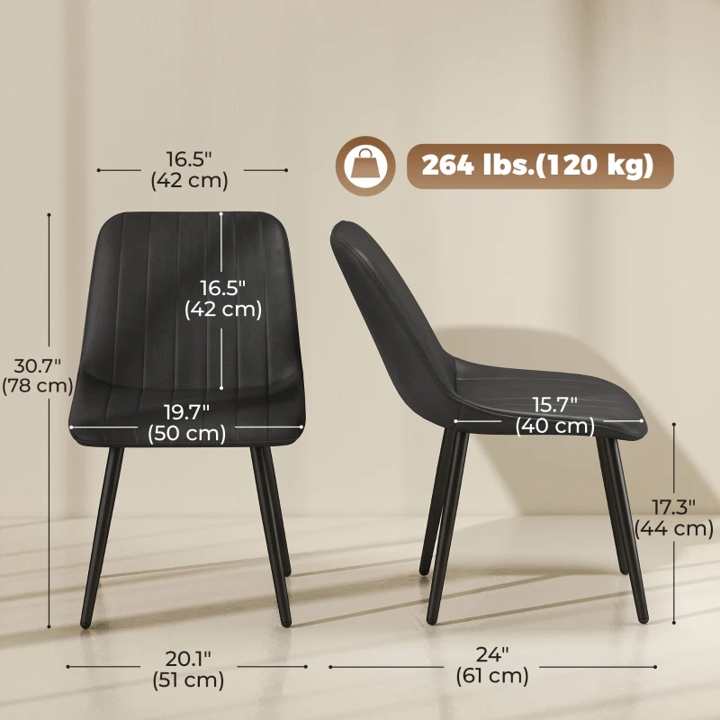 HOMCOM Dining Chairs Set of 4, Faux Leather Upholstered Kitchen Chairs with Metal Legs for Dining Room, Living Room, Black