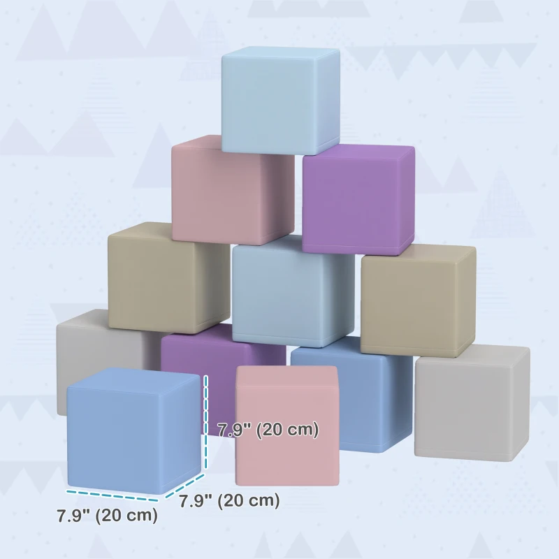 Soozier 12 Piece Soft Play Blocks Soft Foam Toy Building And Stacking Blocks - Multicolours