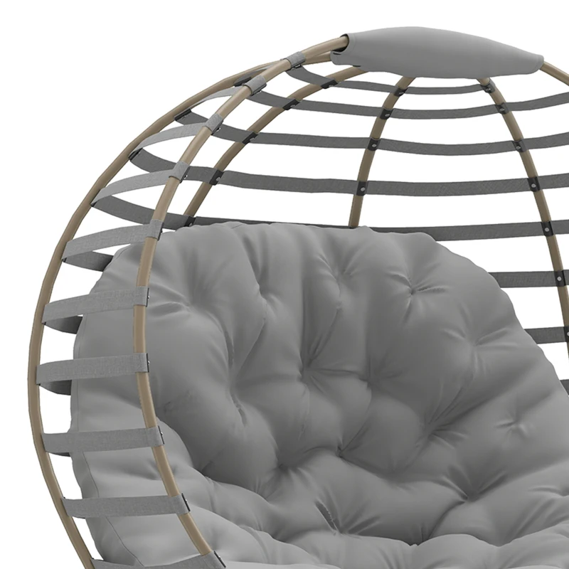 Outsunny Egg Chair, Patio Lounge Chair, Foldable Basket Chair with Large Seat Cushion, Side Pocket, Light Grey