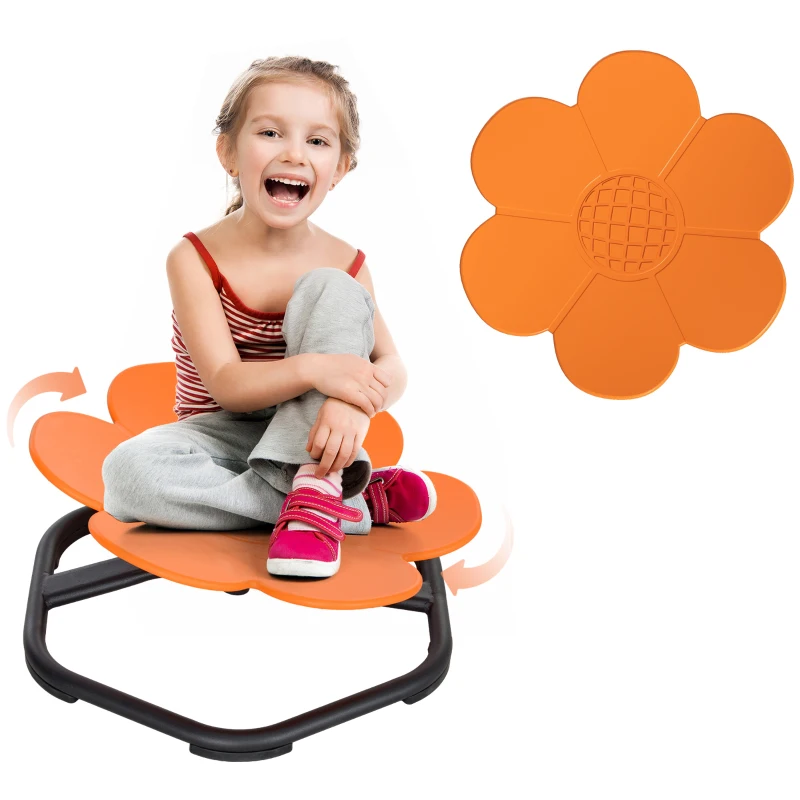 Qaba Flower-Shaped Kids Swivel Chair, Non-Slip Sensory Spinning Chair for Physical Coordination Training, Orange
