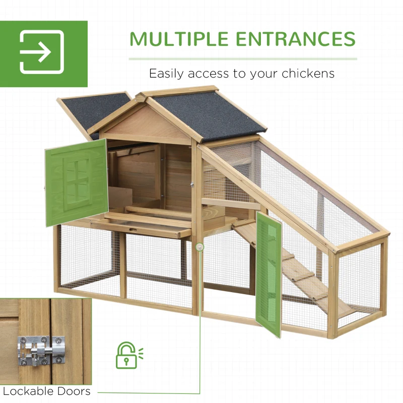PawHut 69" Wooden Chicken Coop, Poultry Cage Hen House with Connecting Ramp, Tray, Ventilated Window and Nesting Box