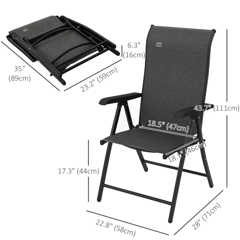 Outsunny 2PCs Outdoor Wicker Folding Chairs with Adjustable Backrest, Grey