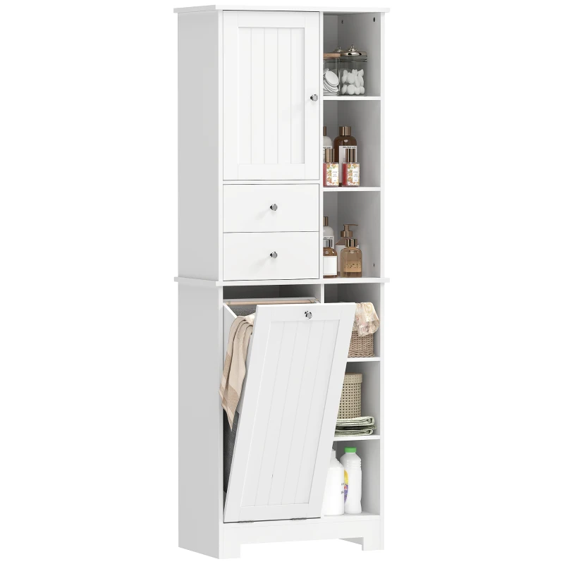 HOMCOM 67" Tall Bathroom Storage Cabinet, Slim Bathroom Cabinet with Tilt-Out Laundry Basket, White