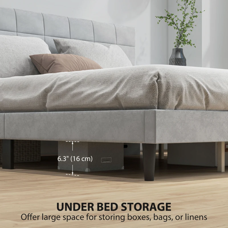 HOMCOM King Size Bed Frame with Upholstered Headboard, Modern Platform Bed Frame with Wood Slats, 1100 lbs Capacity, Grey