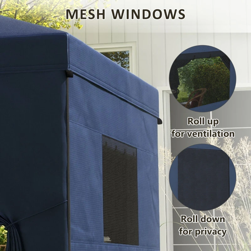 Outsunny 10' x 10' Pop Up Canopy Tent, Instant Sun Shelter, with Wheeled Bag and Mesh Windows, Height Adjustable, Dark Blue