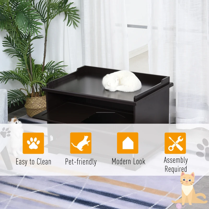 PawHut Wooden Cat Litter Box Enclosure Furniture Style Kitten Washroom with Rotated Door End Table Hideaway, Brown