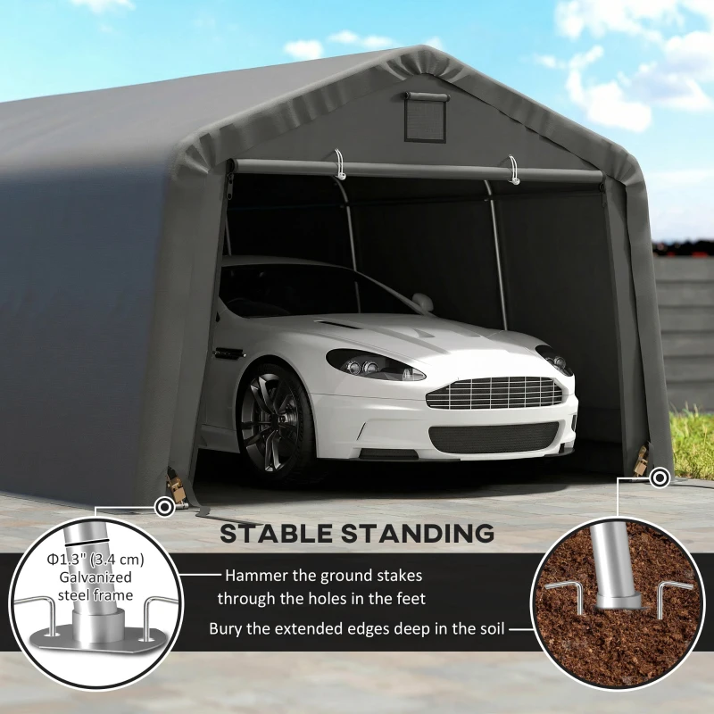 Outsunny 12' x 20' Portable Garage, Heavy Duty Carport Canopy with Ventilation Windows and Large Roll-up Door, Dark Grey