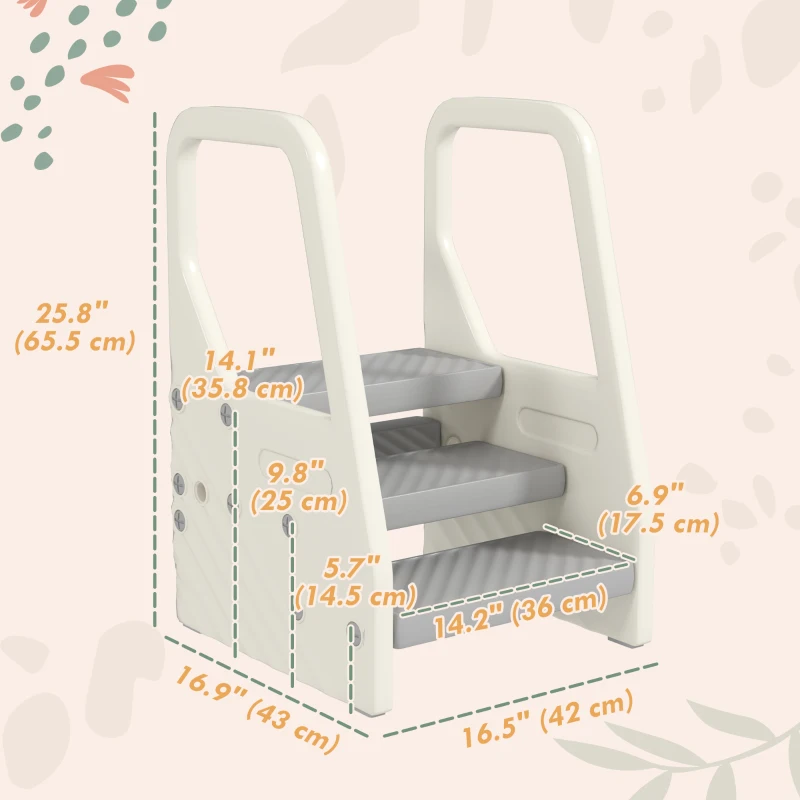 Qaba Adjustable Height Toddler Step Stool with Handle & Foot Pads, Grey