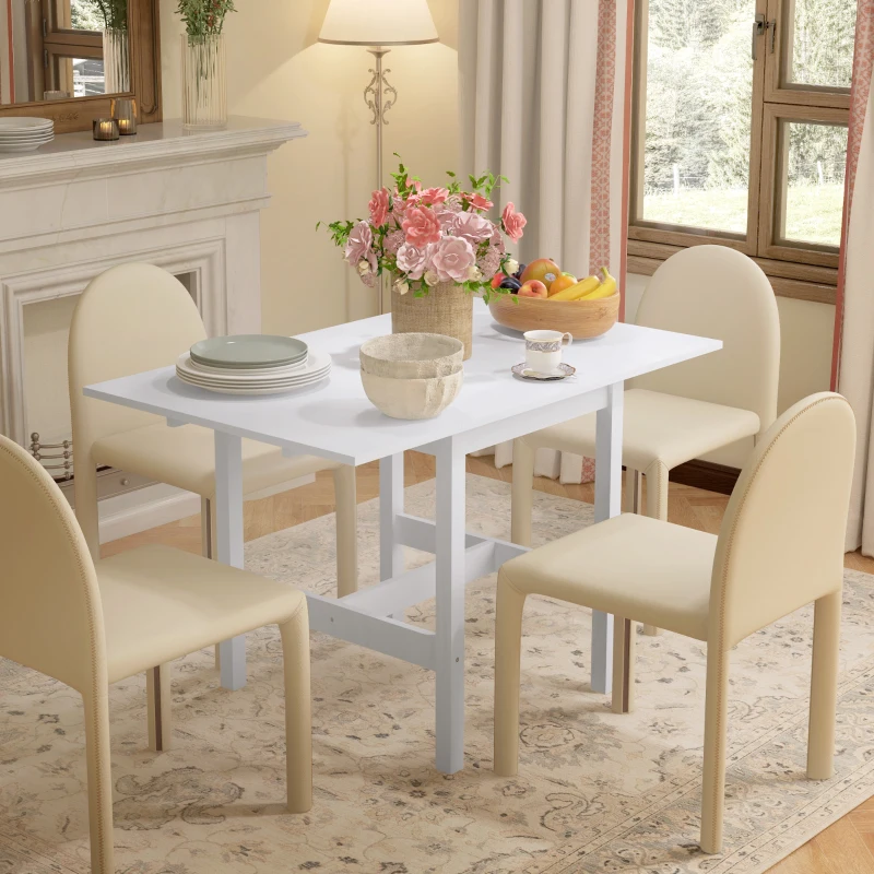HOMCOM Solid Wood Kitchen Table, Farmhouse Drop Leaf Tables for Small Spaces, Folding Dining Table, White