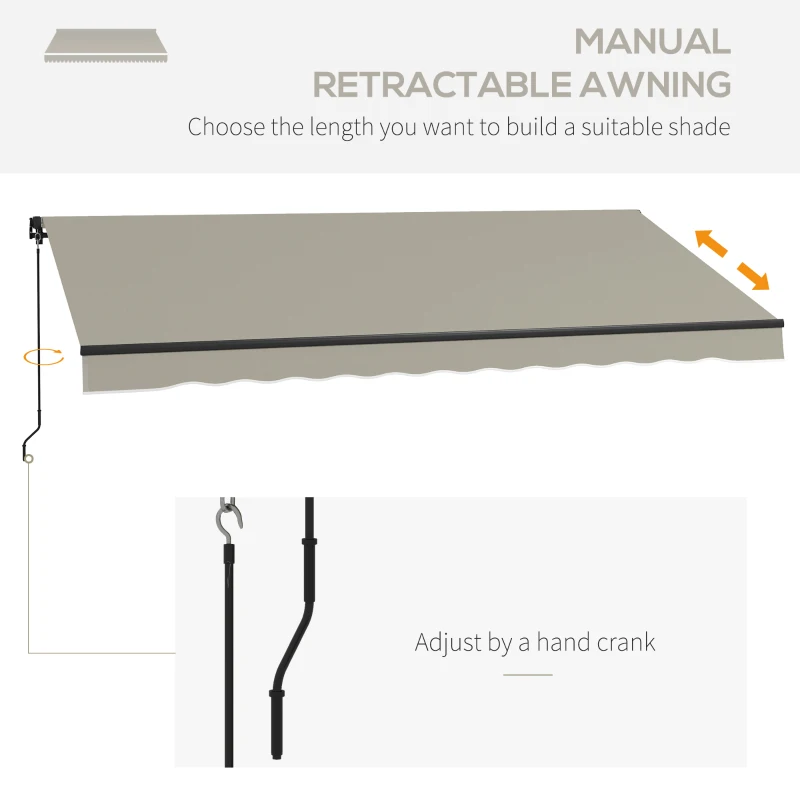 Outsunny 13' x 10' Retractable Awning, 280gsm UV Resistant Sunshade Shelter, for Deck, Balcony, Yard, Light Grey
