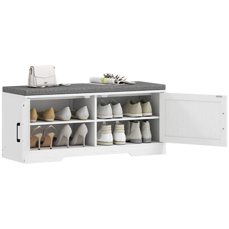 HOMCOM Shoe Bench with Cushion Shoe Storage Bench with Doors Adjustable Shelves for Entryway, White