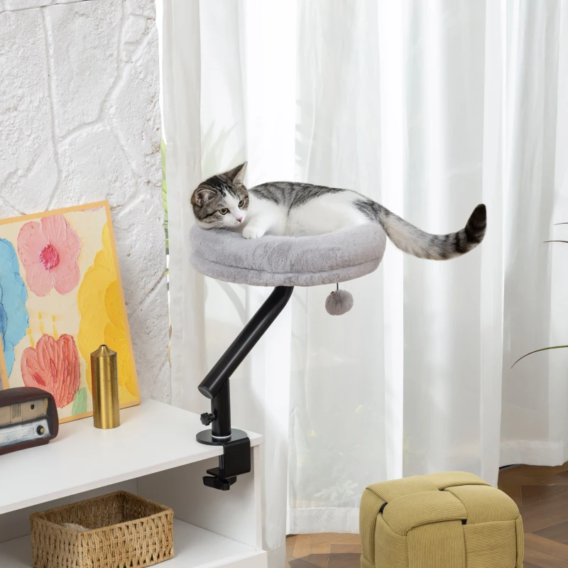PawHut Cat Desk Bed 360° Rotatable Adjustable Height for Home Office Work Window