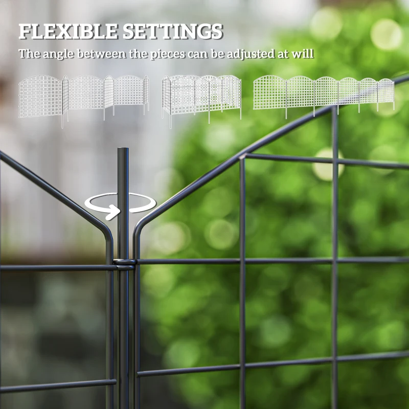 Outsunny Metal Garden Fence, Decorative Fence Set of 6, 181.1" x 38.2", Vegetable Fence, Path Border, Garden Edging, Black