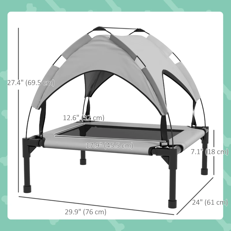 PawHut Raised Dog Bed Cooling Dog Cot w/ Canopy Washable Breathable Mesh, for Small and Medium Dogs, Light Grey