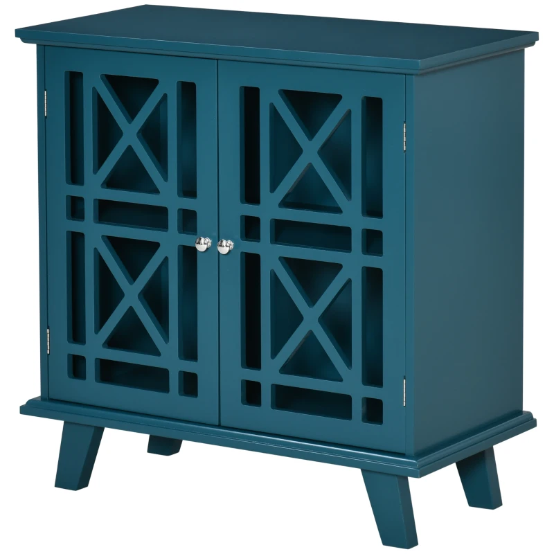 HOMCOM Storage Cabinet with Fretwork Doors and Shelf, Modern Freestanding Sideboard, Buffet, Blue