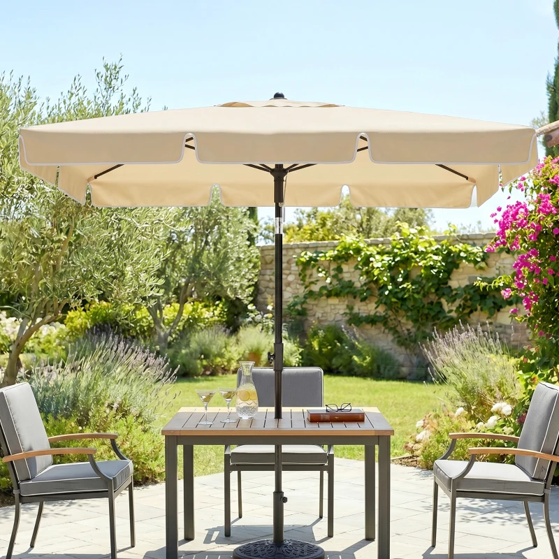 Outsunny 6.5x4ft Rectangle Patio Umbrella Aluminum Tilt Adjustable Garden Parasol Sun Shade Outdoor Canopy Beige