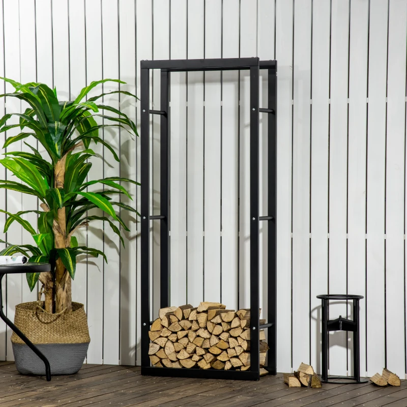 HOMCOM 23.6" x 9.8" x 59.1" Firewood Rack Outdoor, Log Holder Fireplace Storage Rack with Handles and 220 lbs. Weight Capacity, Black