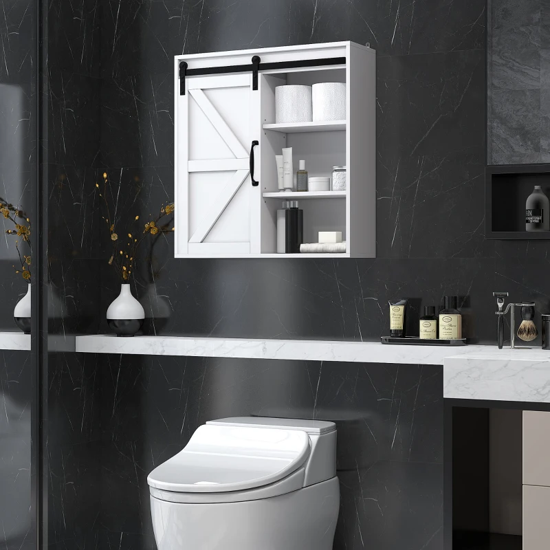 kleankin Bathroom Medicine Cabinet, Wall Cabinet with Sliding Door and Adjustable Shelf, 22.8" x 7.8" x 24.4", White