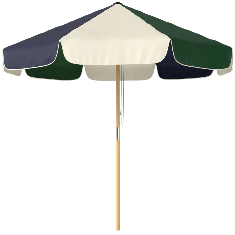 Outsunny 7.4 ft Patio Umbrella with Wood-Effect Frame, Colour-Blocked UPF 30+ Outdoor Market Table Umbrella Parasol, Dark Green