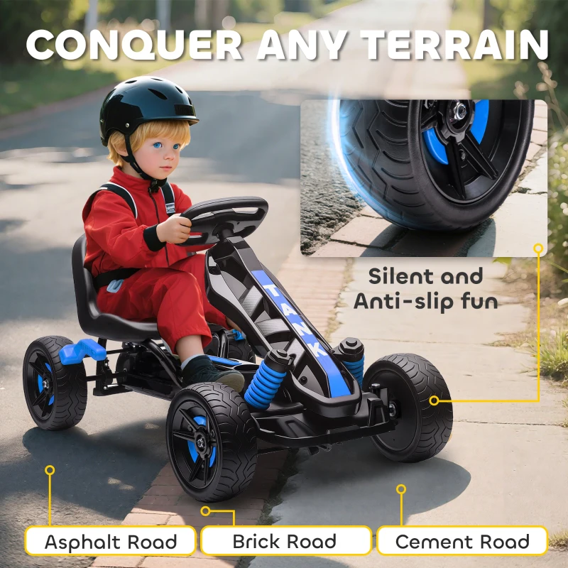 Qaba Kids Pedal Go Kart, Ride on Toy with Automatic Clutch, Brake, Non-Slip EVA Tires for Boys Girls 3-6 Years, Blue