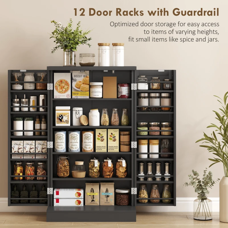 HOMCOM Freestanding Kitchen Pantry Storage Cabinet Kitchen Cabinet with 5-Tier Shelf 12 Spice Racks Adjustable Shelves Black