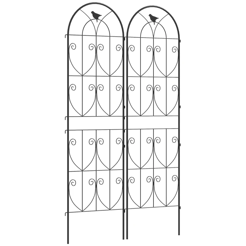 Outsunny Set of 2 Metal Garden Trellis, Decorative Trellis Panels, Bird Design, 180 x 50 cm, Black