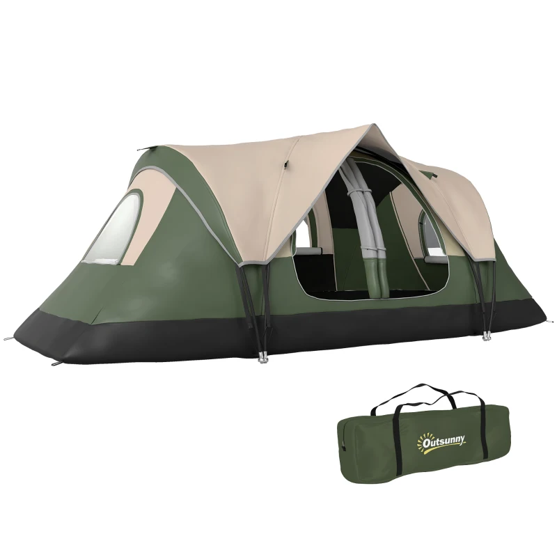 Outsunny Camping Tent for 6 Man with 2000mm Waterproof Rainfly and Carry Bag for Fishing Hiking Festival, Dark Green
