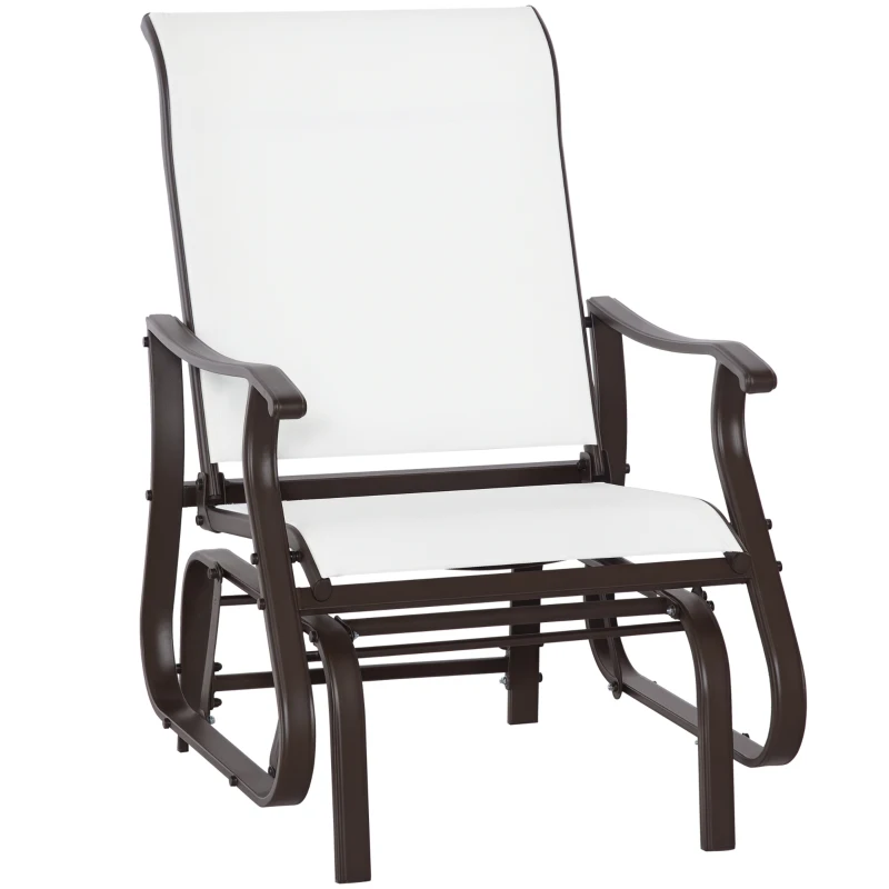 Outsunny Outdoor Glider Chair, Patio Glider with Steel Frame and Mesh Fabric, Outdoor Patio Chair for Backyard, Garden and Porch, Cream White
