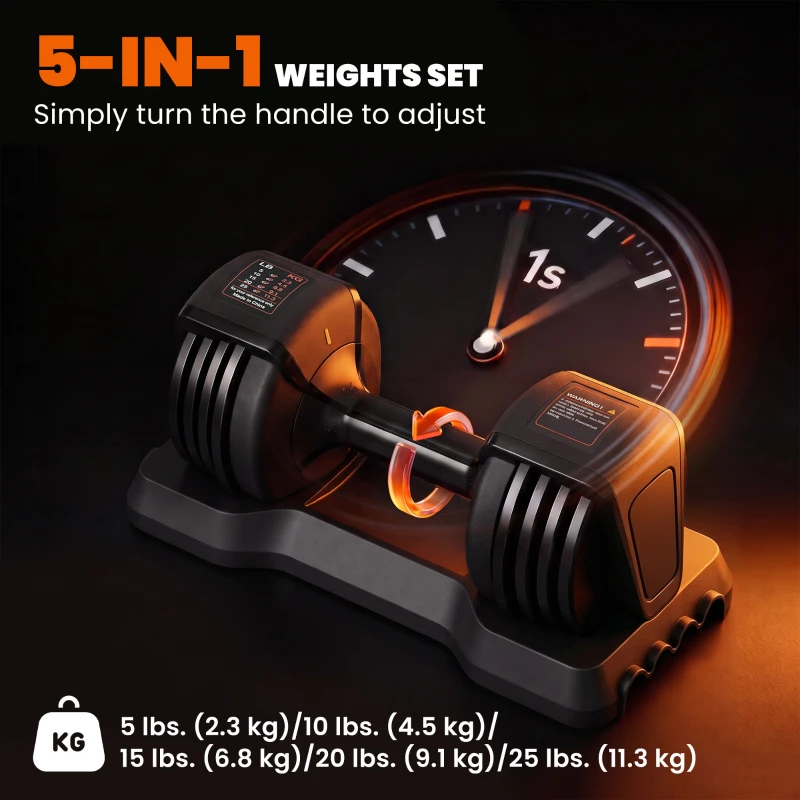 Soozier 5-25 lbs Adjustable Dumbbell Set of 2, 5-in-1 Dumbbell Weights with Quick-Dial System, Non-Slip Grip, Storage Tray