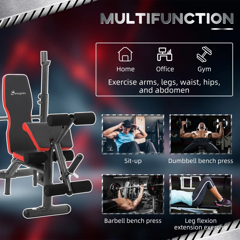 Soozier Press Bench, Heavy Duty Multiple Function Workout Adjustable Bench with Preacher Curl, Leg Developer