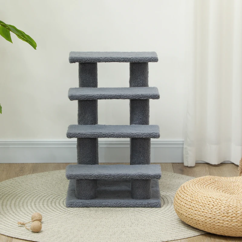 PawHut 25" 4-Step Multi-Level Carpeted Cat Scratching Post Pet Stairs, Gray