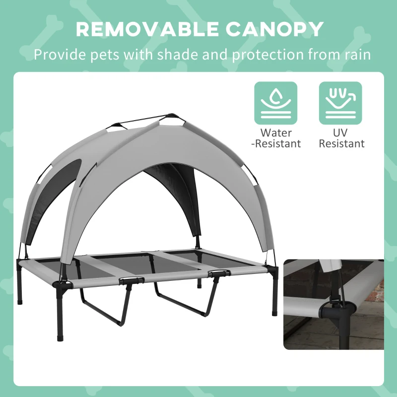 PawHut Elevated Dog Bed with Canopy, Raised Outdoor Pet Bed for Camping with Washable Breathable Mesh, 42" x 30" x 37"