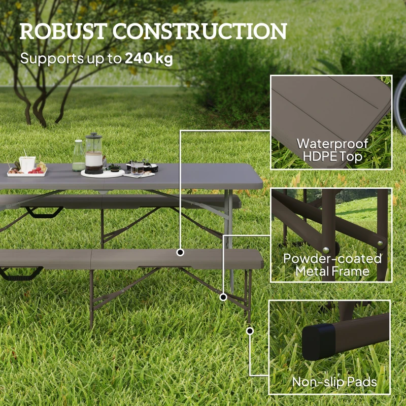 Outsunny 6 ft Plastic Bench Seat, 2 PC Portable Foldable Folding Bench with Carrying Handle for Picnic Camping, Distressed Brown