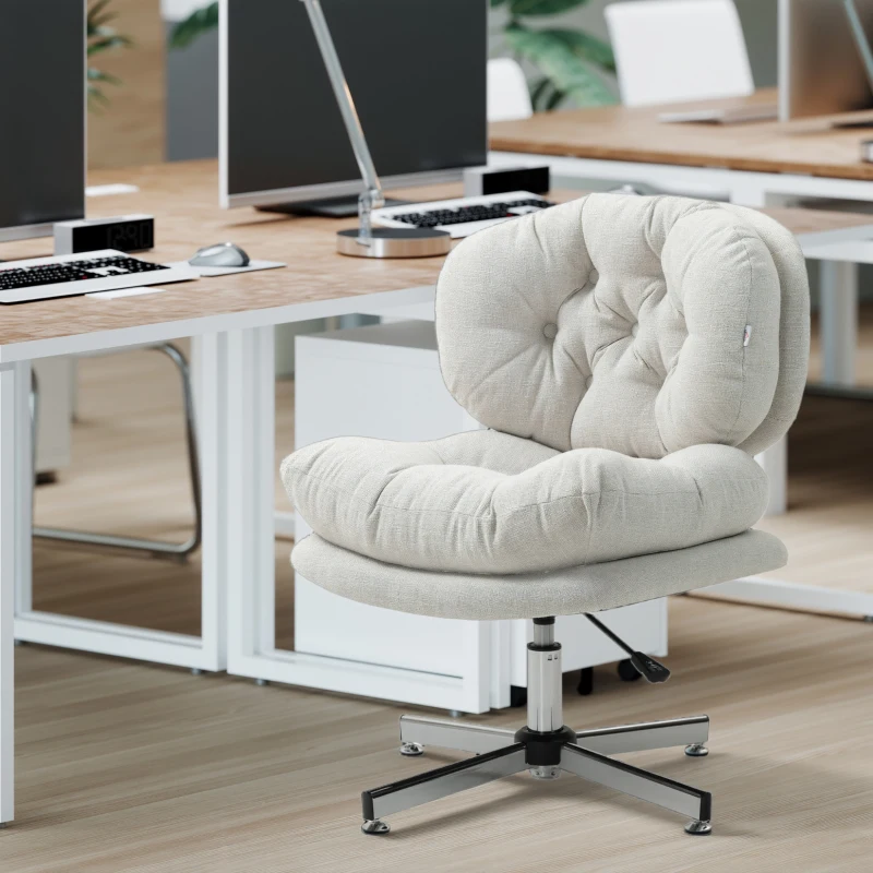 HOMCOM Computer Desk Chair, Armless Office Chair with Wide Padded Seat and Adjustable Height, Cream White