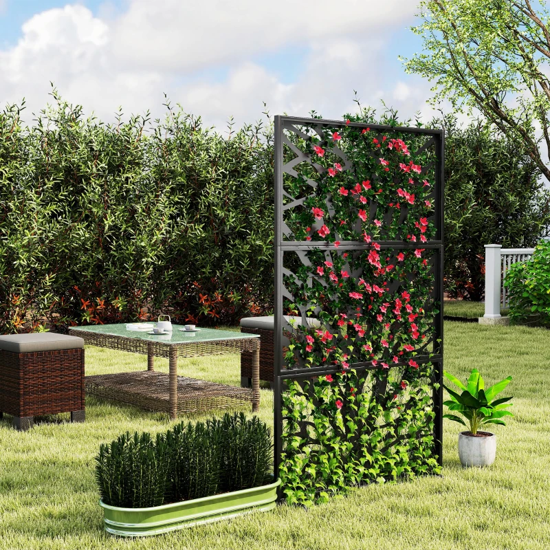 Outsunny Metal Outdoor Privacy Screen, 72" x 38" Freestanding Outdoor Divider, Black