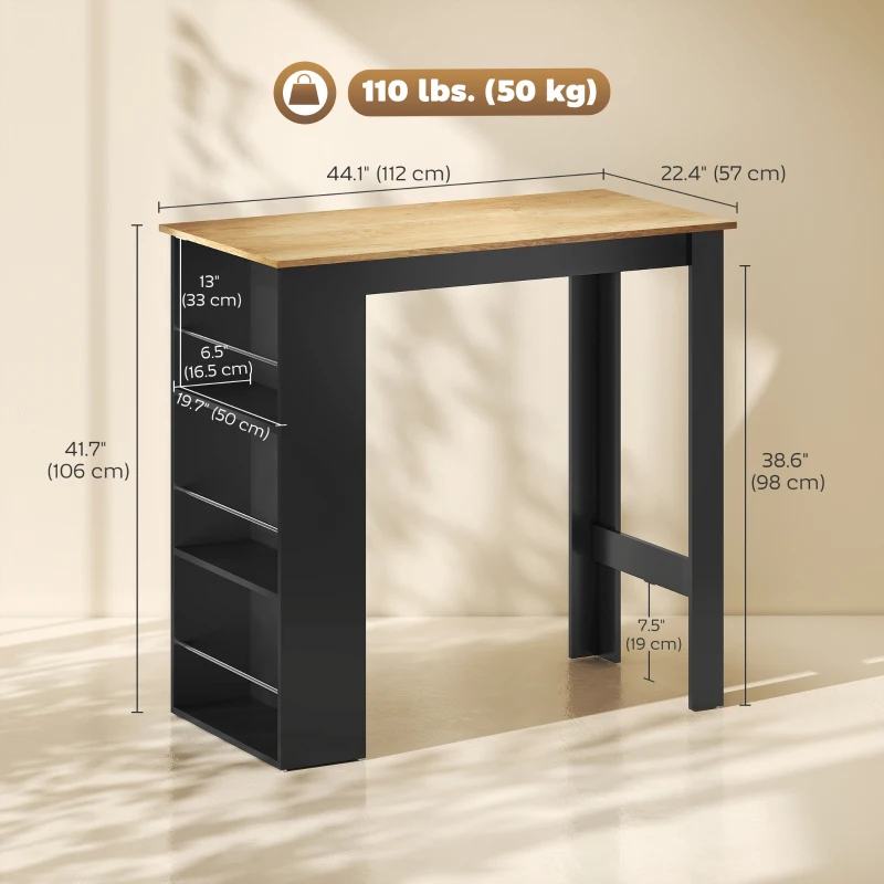 HOMCOM Modern Bar Table, Counter Height Dining Table with 3 Storage Shelves for Kitchen, Dining Room, Living Room, Walnut