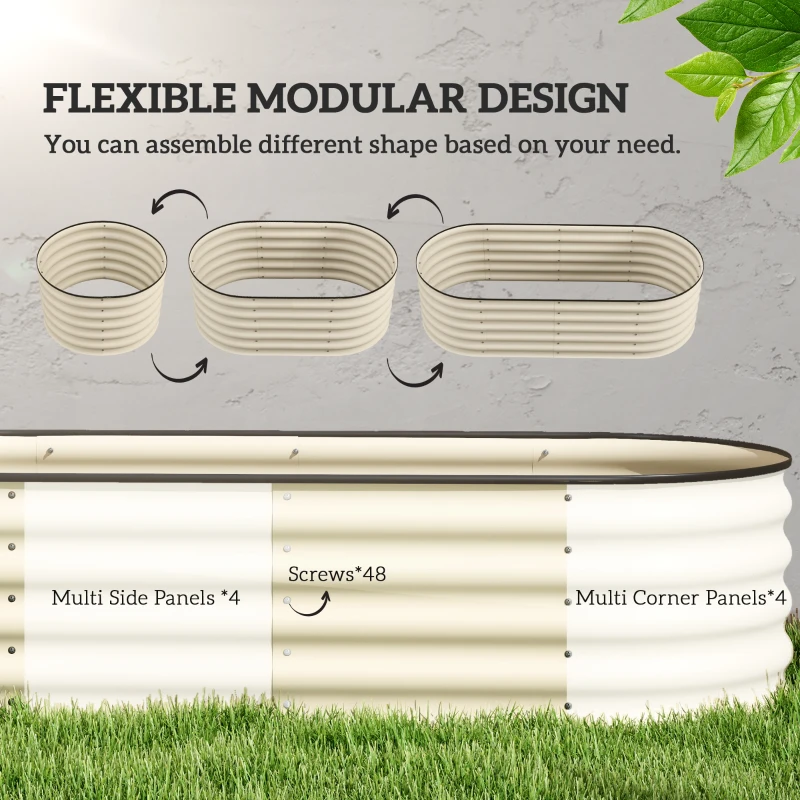 Outsunny 5' x 2' x 1.5' Large Outdoor Planter Box, Galvanized Raised Garden Bed with Metal Plant Stake, Cream White