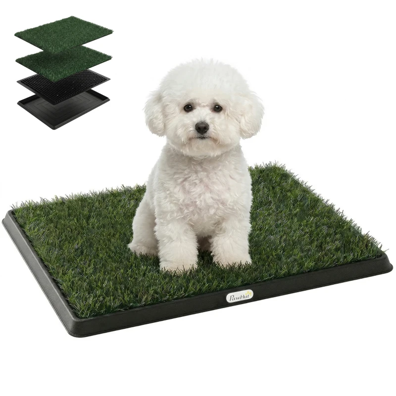 PawHut Dog Grass Pad with Tray, Artificial Grass Pet Training Toilet with Drainage Grid, 2 Grass Mats