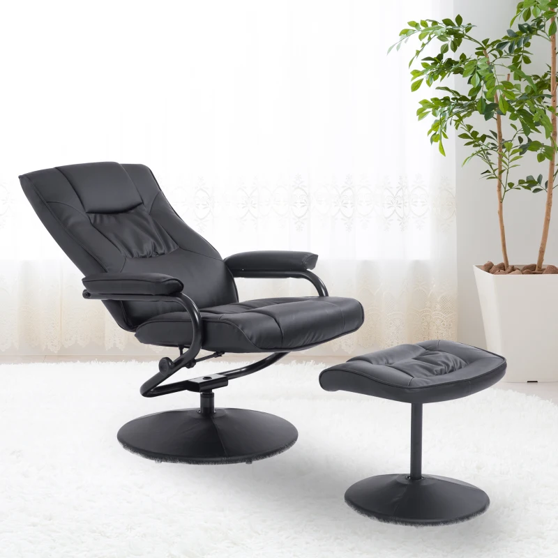HOMCOM Ergonomic Faux Leather Lounge Armchair Recliner And Ottoman Set - Black