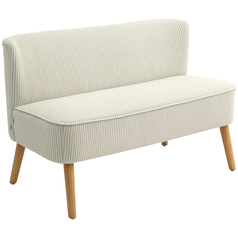 HOMCOM Modern 2 Seater Sofa, Upholstered Two Seater Couch with Rubber Wood Legs, Cream White