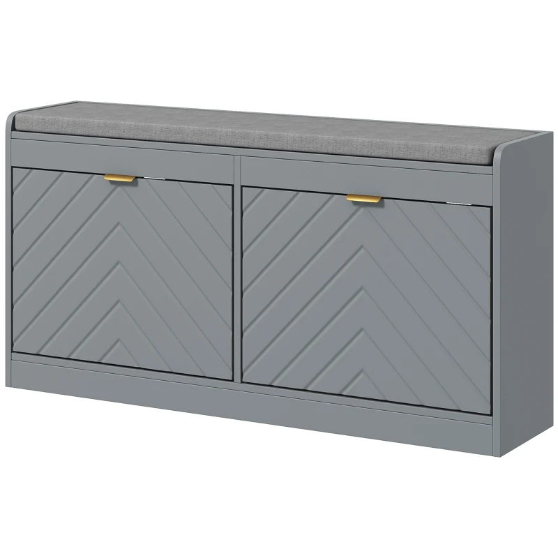 HOMCOM Shoe Storage with Seat, Upholstered Hallway Bench, Shoe Bench with 2 Flip Drawers and 4 Vents for 8 Pairs of Shoes