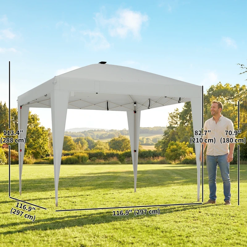 Outsunny 10 x 10 ft Pop Up Canopy Tent with Central Light, UPF 50+ Instant Portable Canopy Shelter with Remote, Light Grey