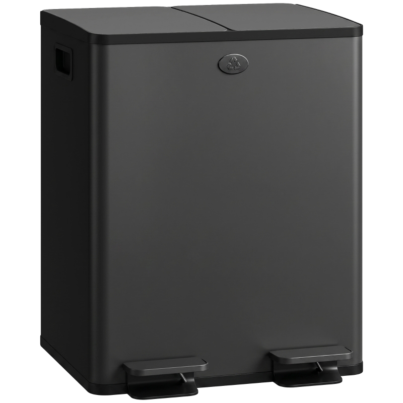 HOMCOM Garbage Bin, Soft-Close Trash Can with Foot Pedal, 2x5 Gallon (2x20 L) Garbage Can with Removable Inner Buckets, Black