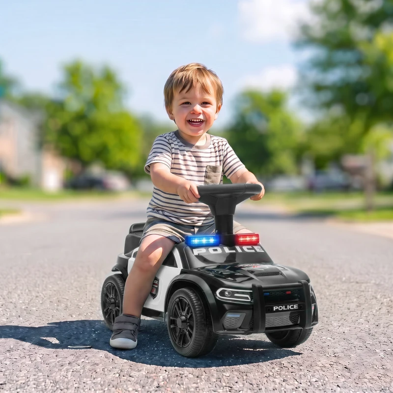 Qaba Toddler Push Car, Ride on Car with Light, Music, Under-Seat Storage and Anti Tip Device for 18-36 Months, Black